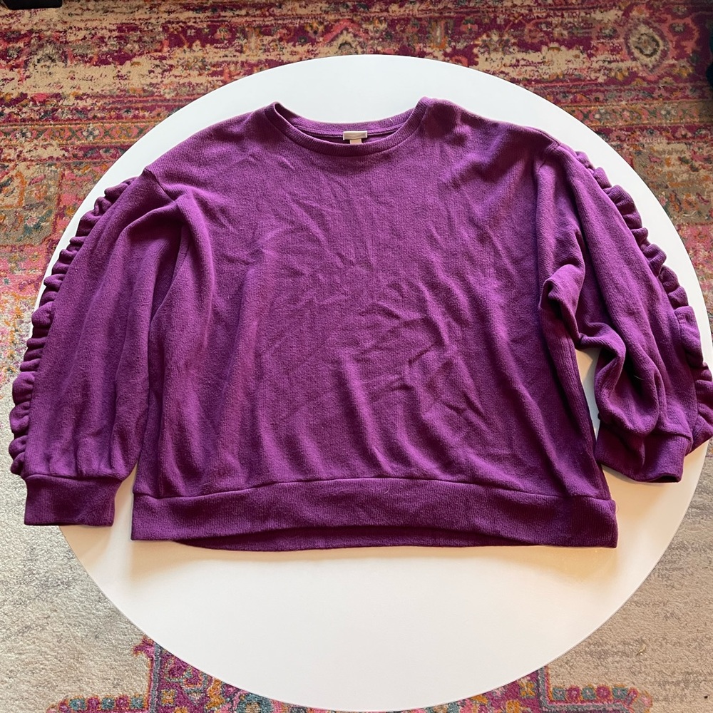 A New Day Purple Sweatshirt with Ruffle Sleeve